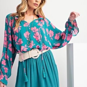 EASEL LOS ANGELES LONG SLEEVE PRINTED RAYON TOP BLOUSE SHIRT PULLOVER PLUS SZ 1X